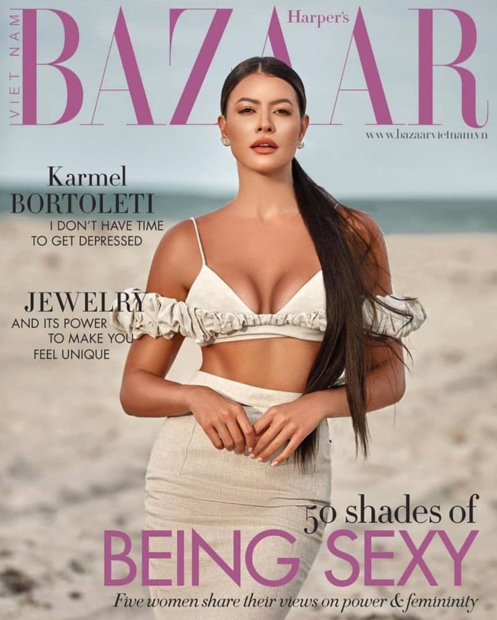 Harper's Bazaar cover featuring Karmel Bortoleti with professional hair styling.